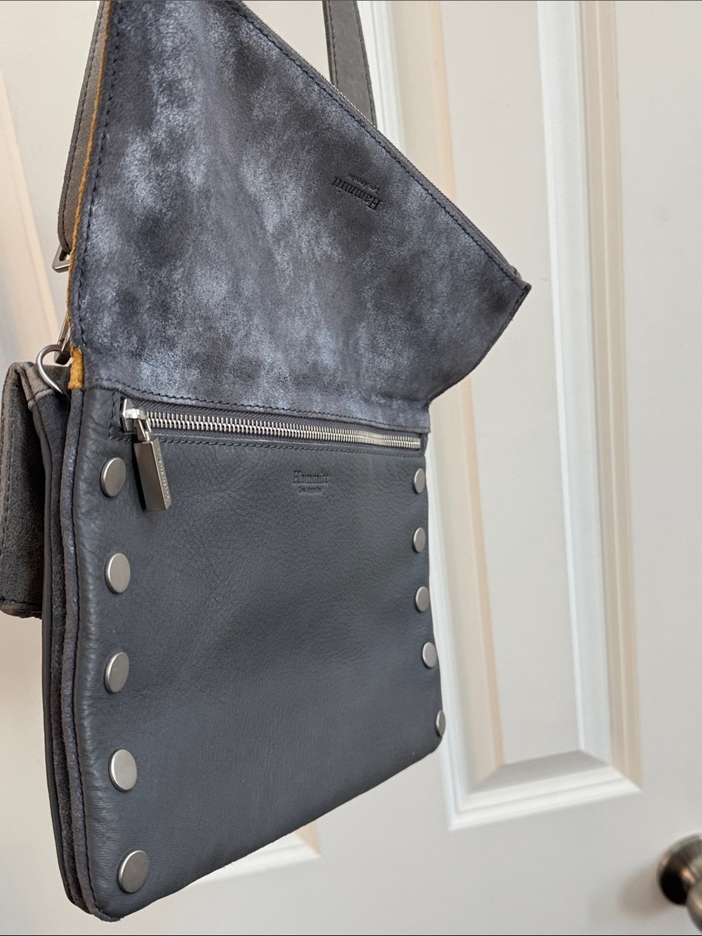 Hammitt Gray Suede Leather Diagonal Flap Crossbody, Multi Option - Picture 6 of 11
